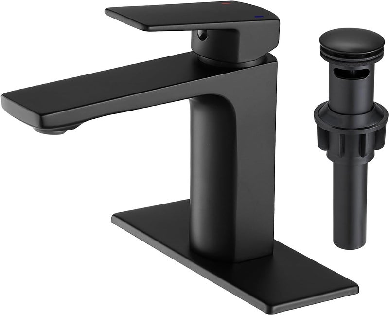 VOTON Black Bathroom Faucet Single Handle Bathroom Faucets for Sink 1 Hole Rv Lavatory Vanity Faucet with Pop-up Drain and Water Supply Lines - Image 1